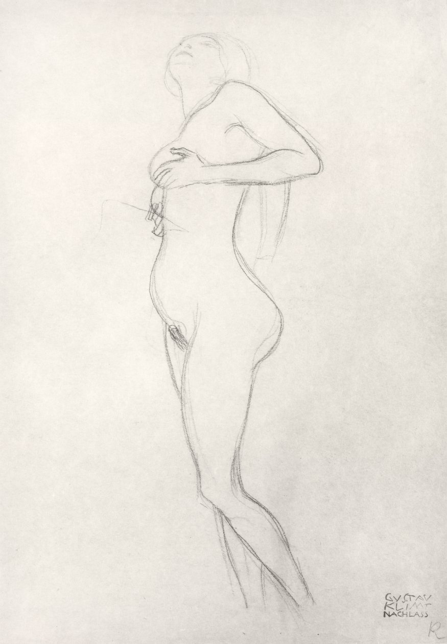 Staand Naakt Meisje Kijkt Omhoog door Gustav Klimt