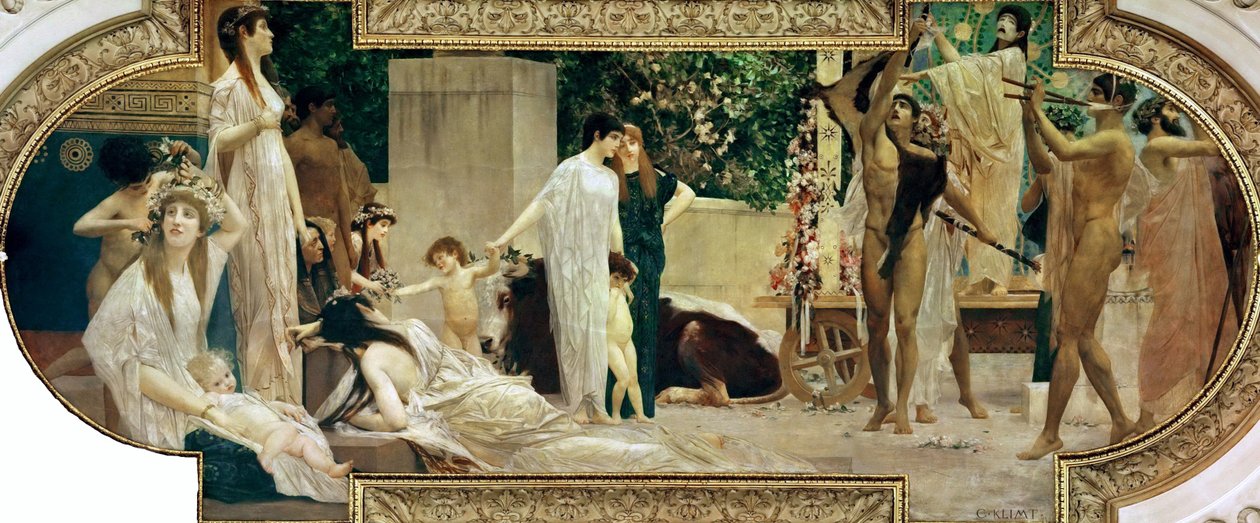 De wagen van Thespis door Gustav Klimt
