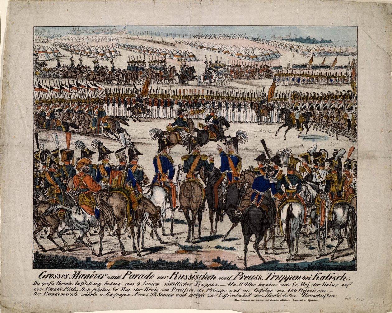 Russisch-Pruisische parade in Kalisz 1835, ca. 1850 door Gustav Kühn