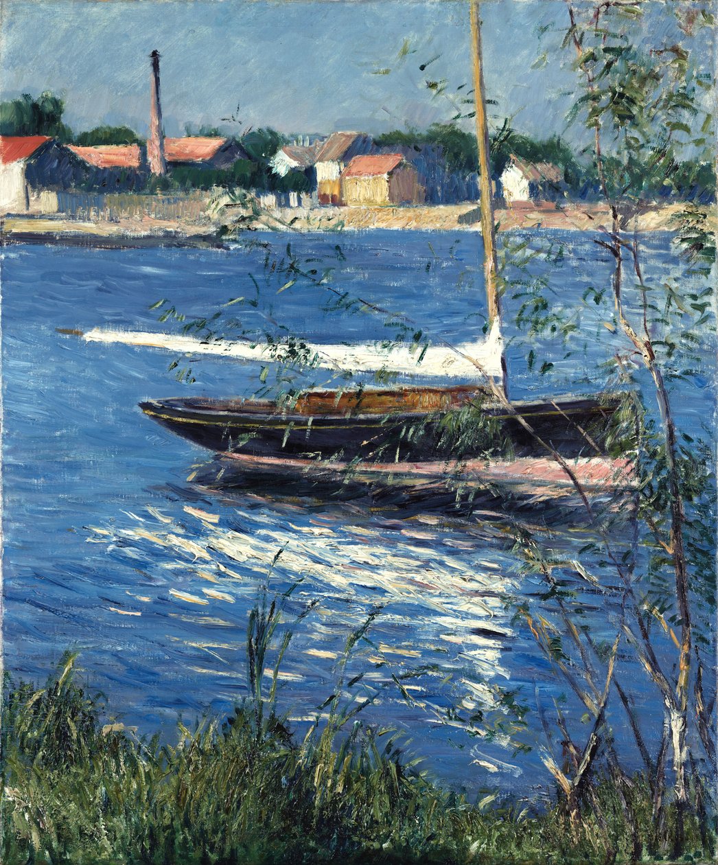 Boot aangemeerd aan de Seine bij Argenteuil door Gustave Caillebotte
