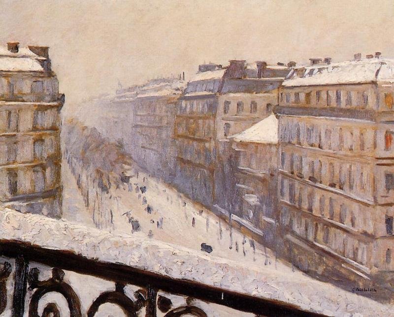 Boulevard Haussmann, sneeuweffect door Gustave Caillebotte