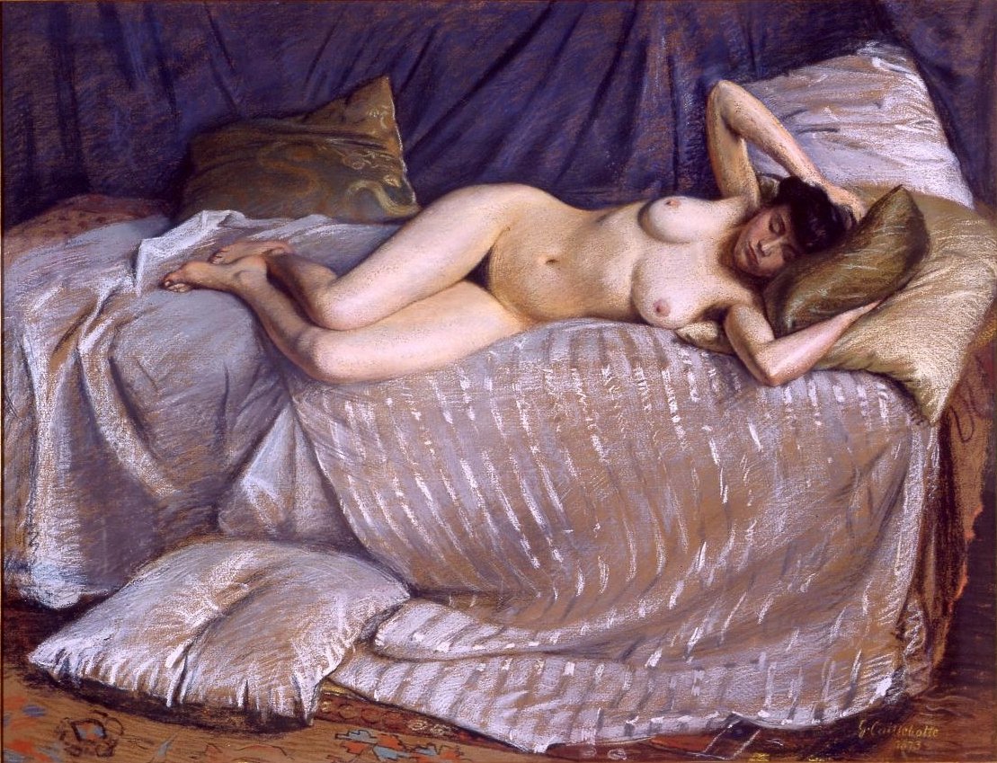 Naakte vrouw liggend op een divan door Gustave Caillebotte