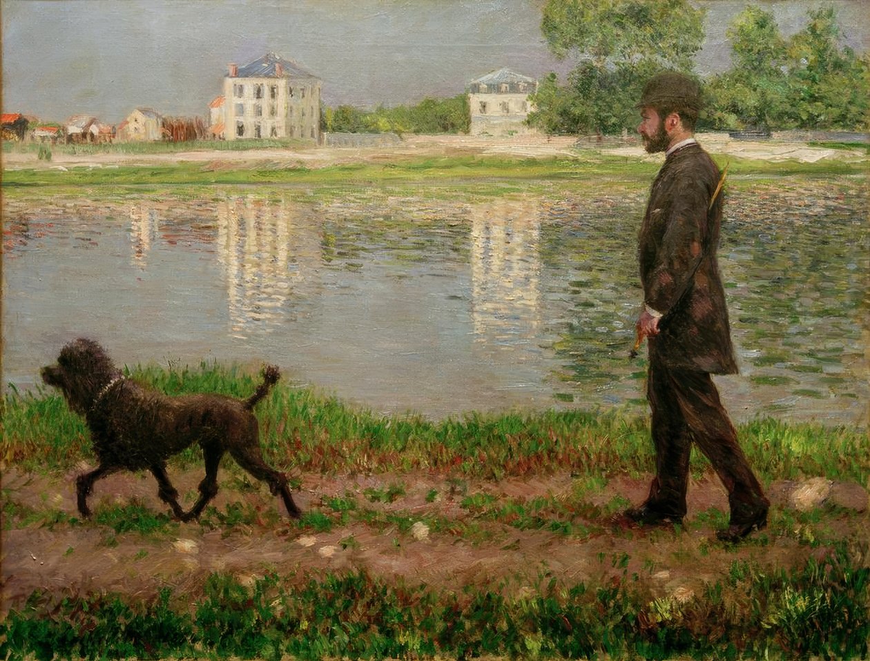 Richard Gallo en zijn hond Dick in Petit Gennevilliers door Gustave Caillebotte