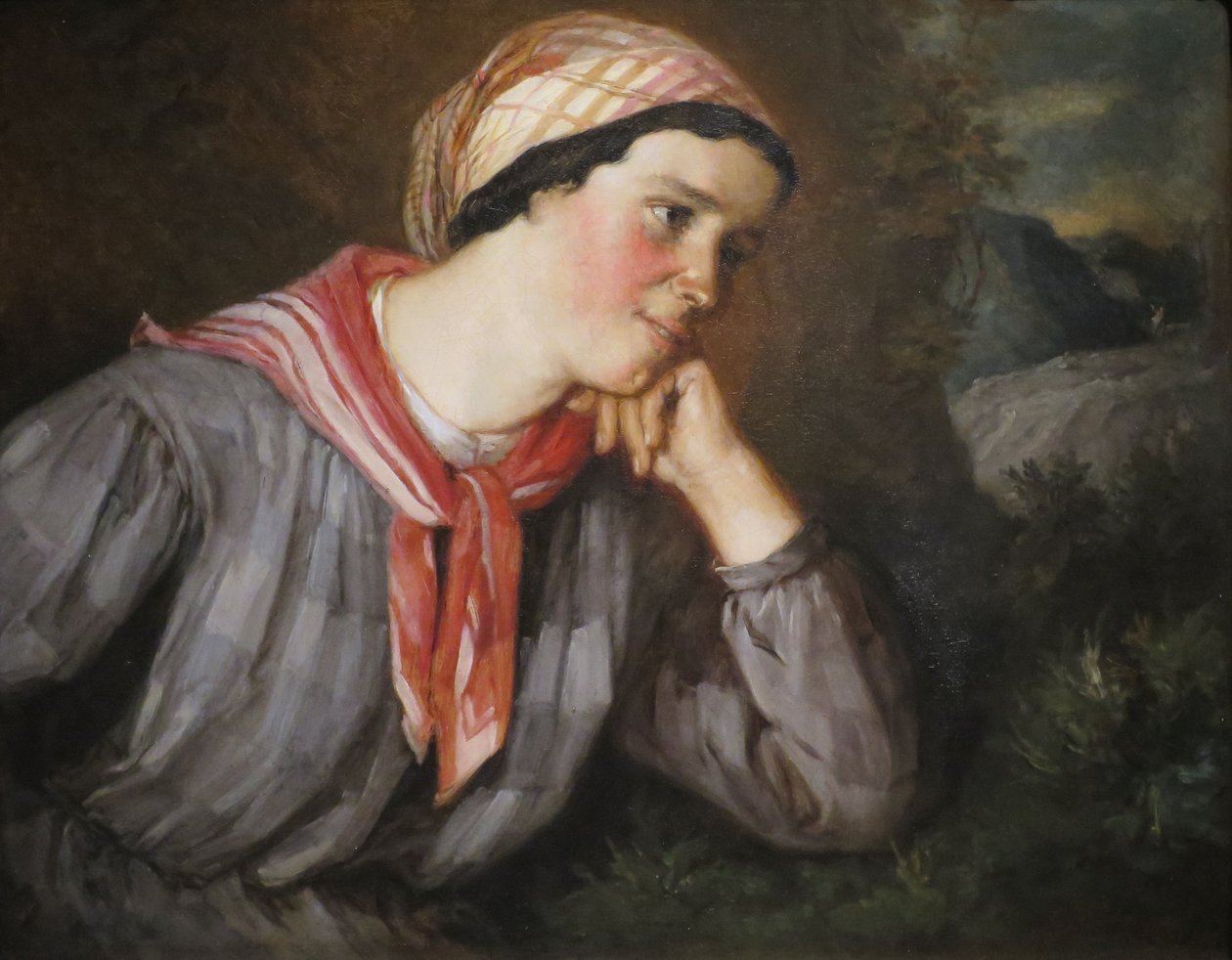 Boerendochter met een sjaal door Gustave Courbet