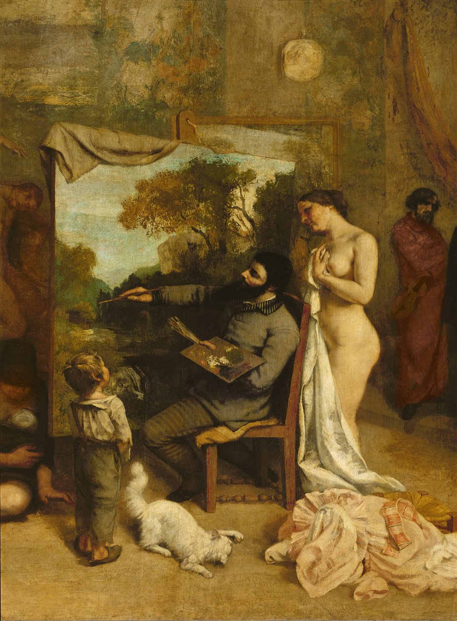 Het atelier van de kunstenaar, een echte allegorie (detail) door Gustave Courbet