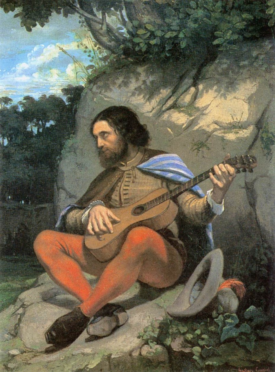 Jonge man in een landschap (De Gitarist) door Gustave Courbet