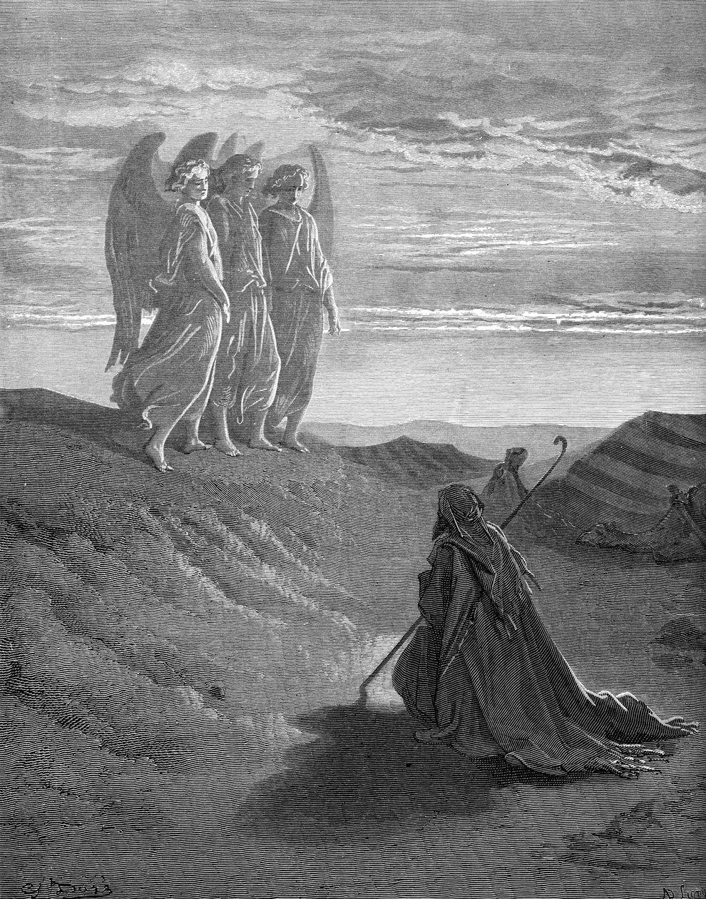 Abraham en de drie engelen, gravure door Doré door Gustave Dore