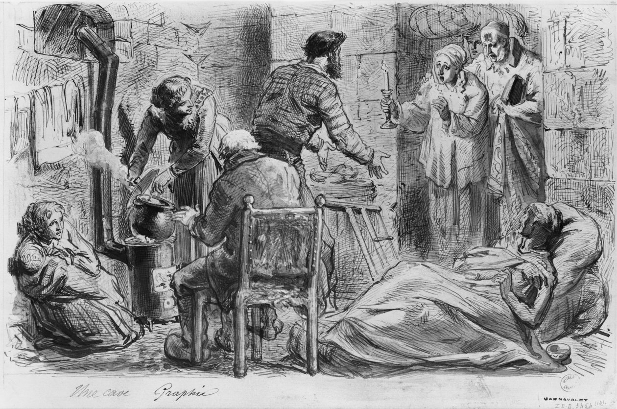 Album van het Beleg van Parijs, een kelder door Gustave Dore