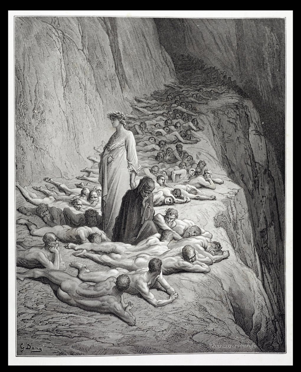 Dante en Paus Adrianus V, uit De Goddelijke Komedie (Purgatorio) door Dante Alighieri, gegraveerd door Stephane Pannemaker, c.1868 door Gustave Dore
