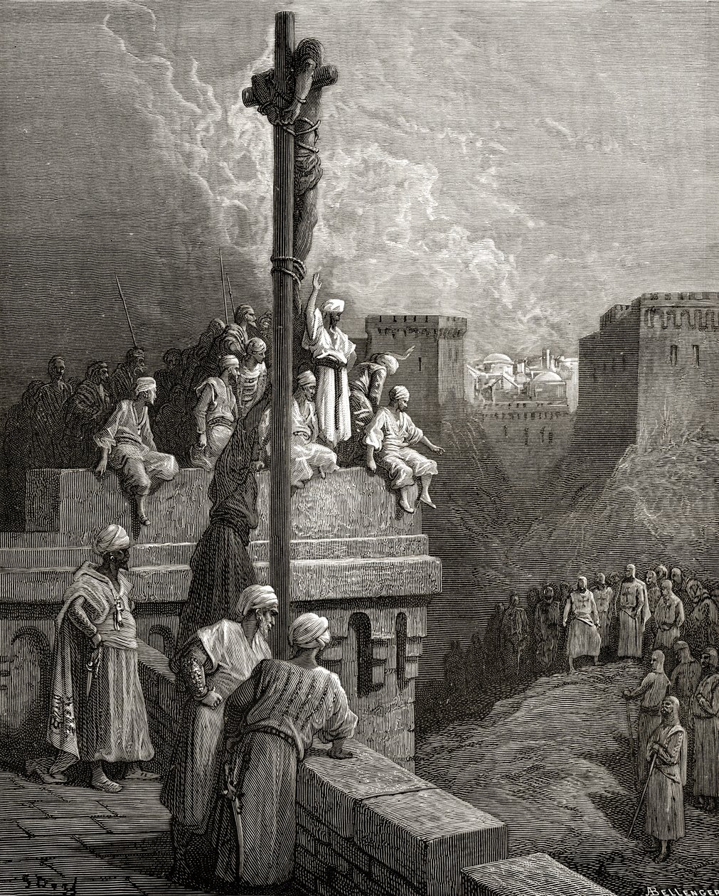 Gerard van Avesnes blootgesteld op de muren van Arsuf, illustratie uit 
