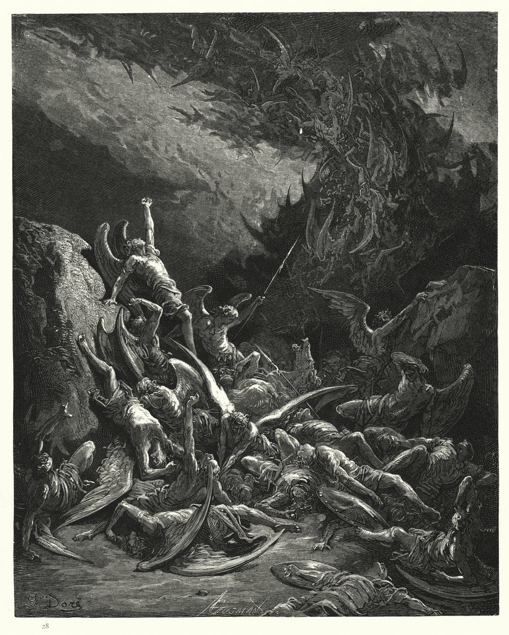 Illustratie van Gustave Doré voor Miltons Paradise Lost, Boek VI, regel 871 door Gustave Dore