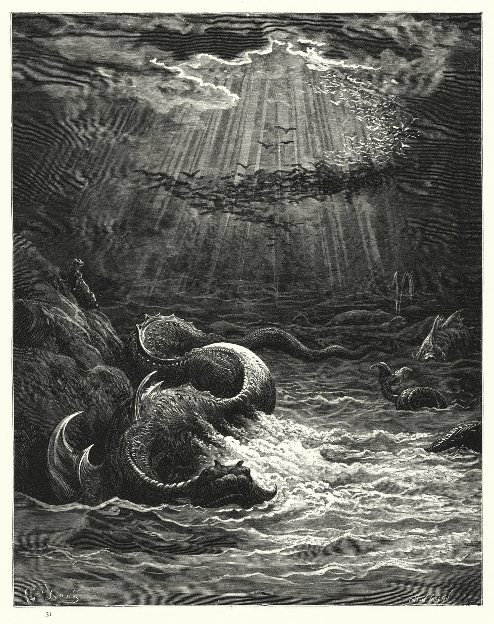 Illustratie van Gustave Doré voor Miltons Paradise Lost, Boek VII, regels 387-389 door Gustave Dore