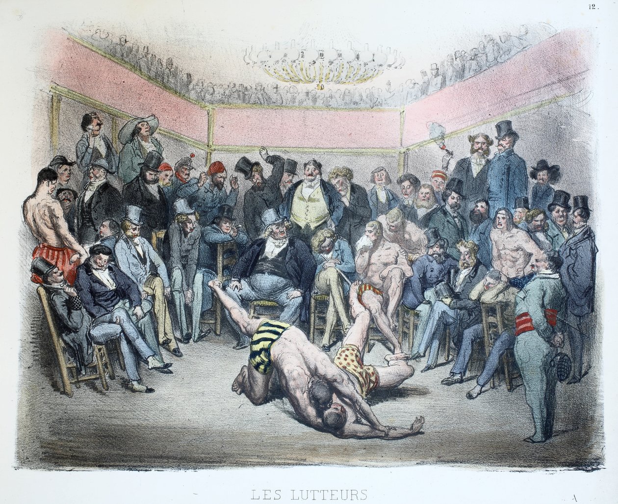 Les Lutteurs, Les différents publics de Paris, pl.12, 1854 door Gustave Dore