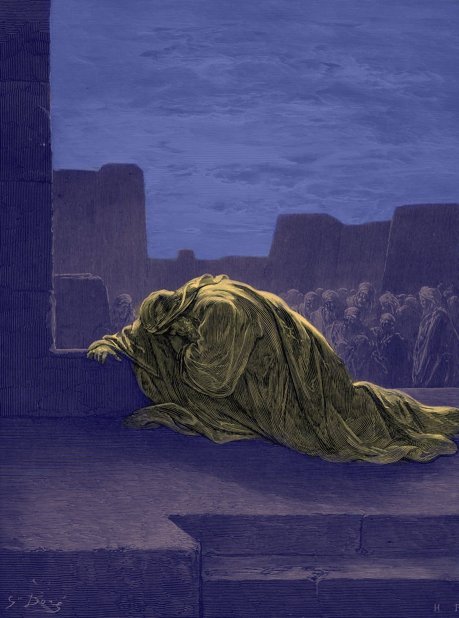 De profeet Ezra bidt, door Gustave Doré. - Bijbel door Gustave Dore