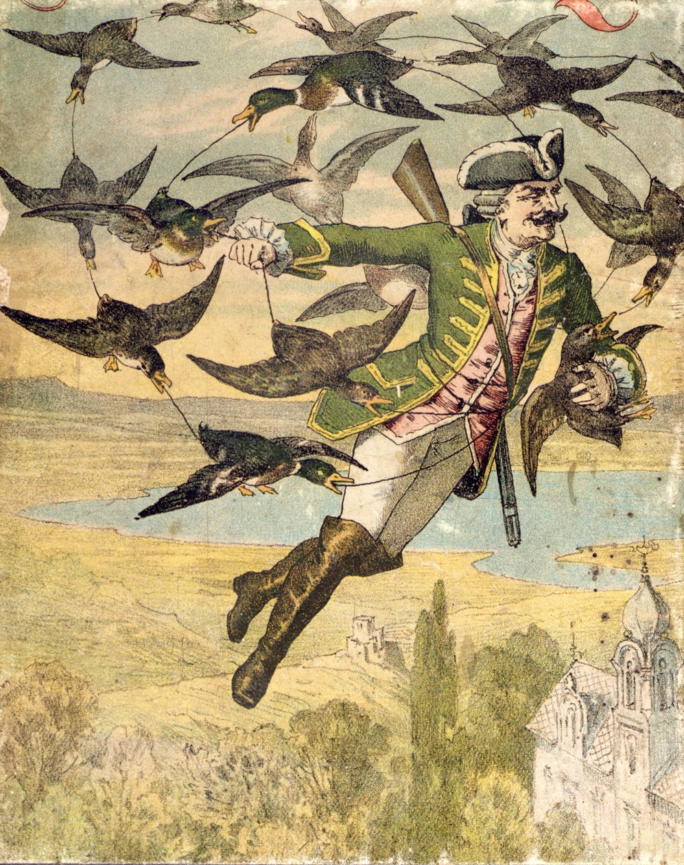 Illustratie uit De avonturen van Baron Munchausen, Leipzig, ca. 1880 door Gustave Gutknecht