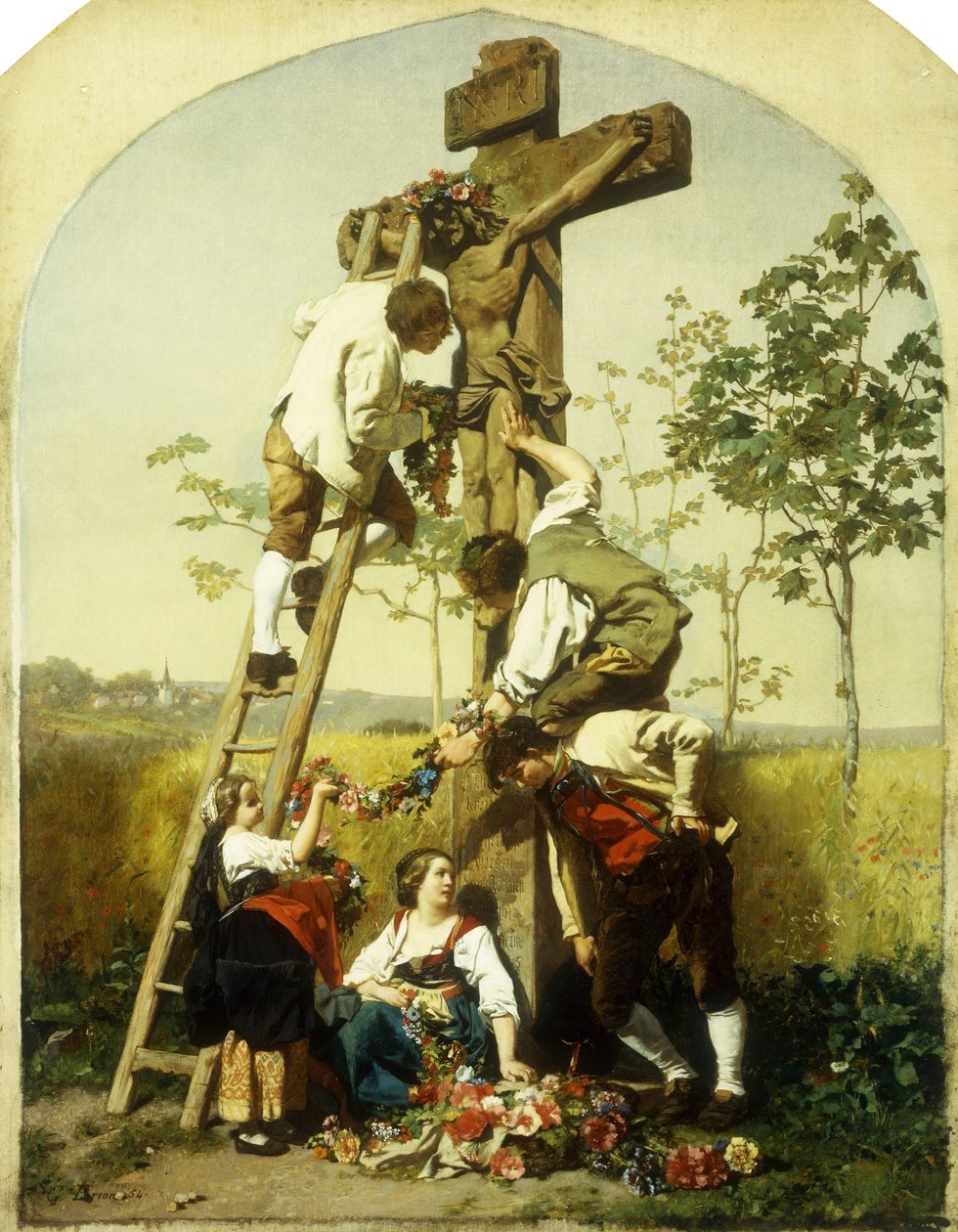 Het heiligdom versieren, 1854 door Gustave Brion
