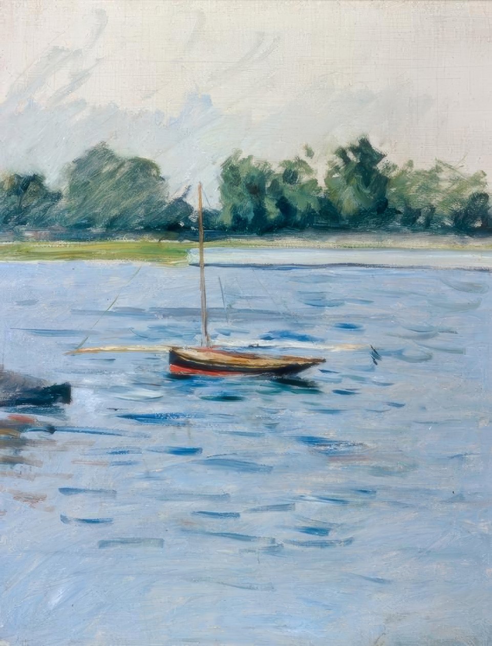Boot voor anker op de Seine door Gustave Caillebotte