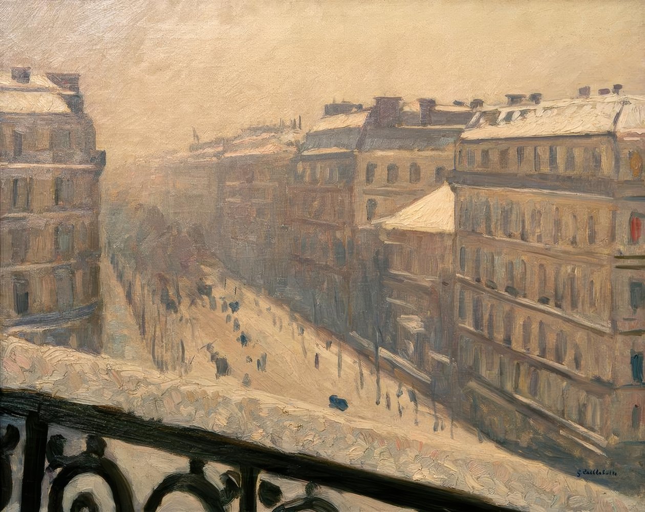 Boulevard Haussmann, sneeuweffect door Gustave Caillebotte