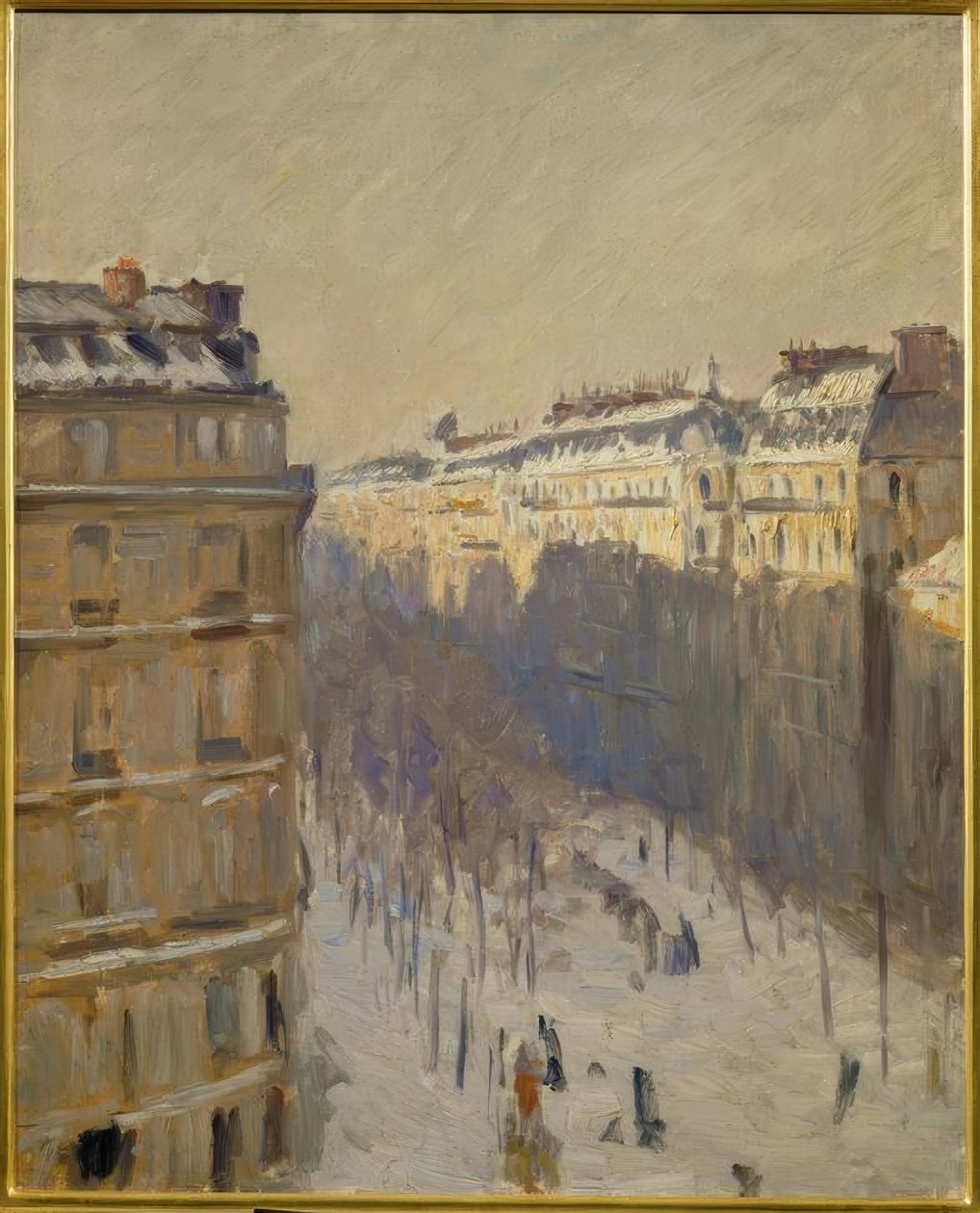 Boulevard Haussmann, sneeuw effect door Gustave Caillebotte