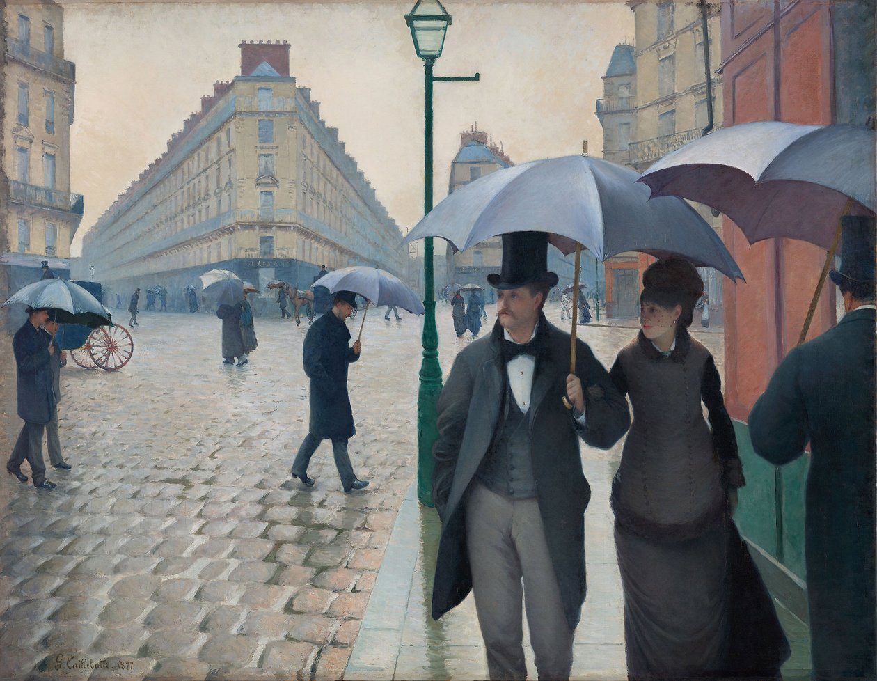 Parijse straat, regenachtige dag door Gustave Caillebotte