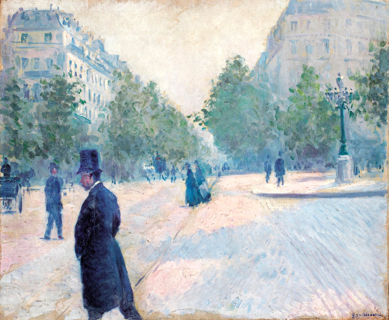 Place Saint Augustin, mistig weer door Gustave Caillebotte