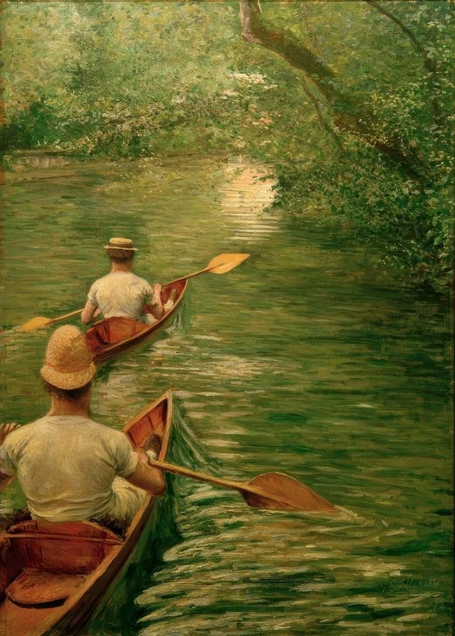 Roeiboten op de Yerres door Gustave Caillebotte