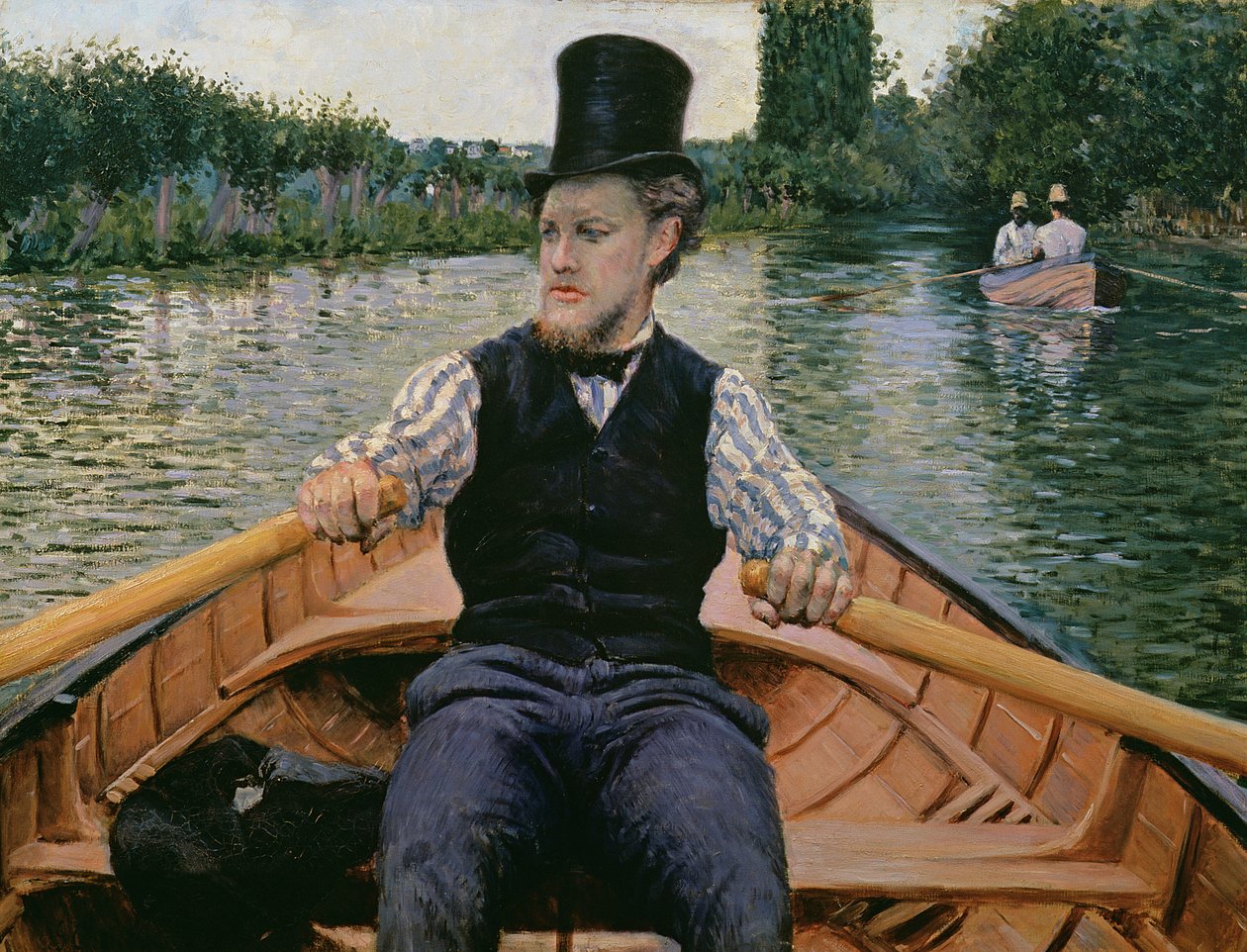 Roeier met hoge hoed, ca. 1877-78 door Gustave Caillebotte