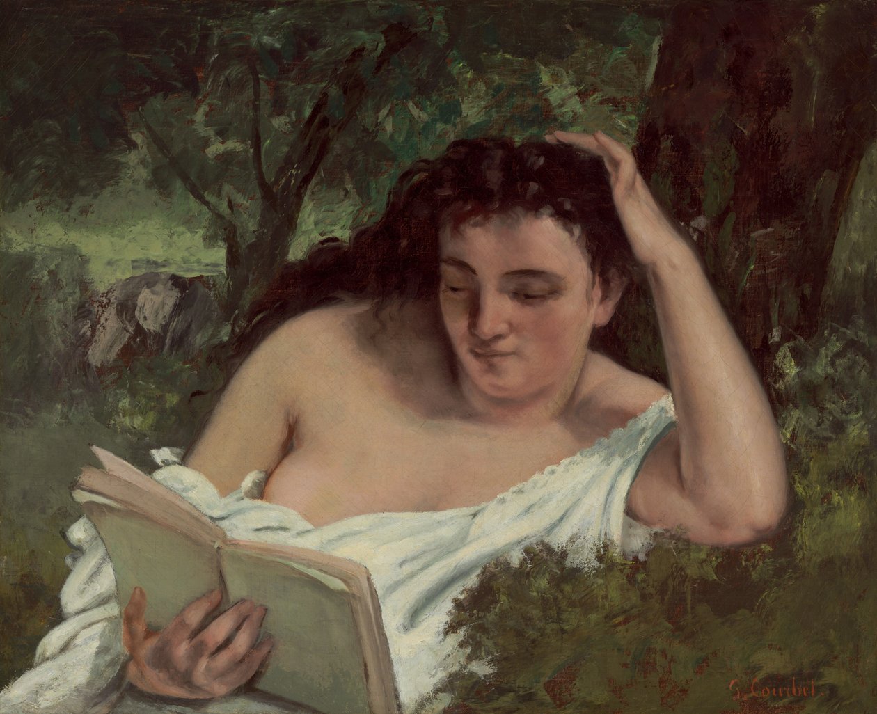 Een Jonge Vrouw Leest door Gustave Courbet