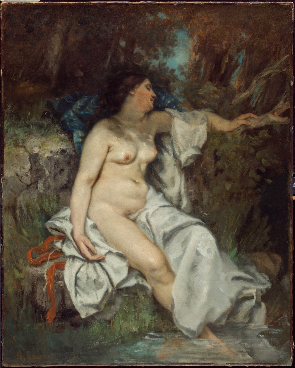 Bader slapend bij een beek door Gustave Courbet