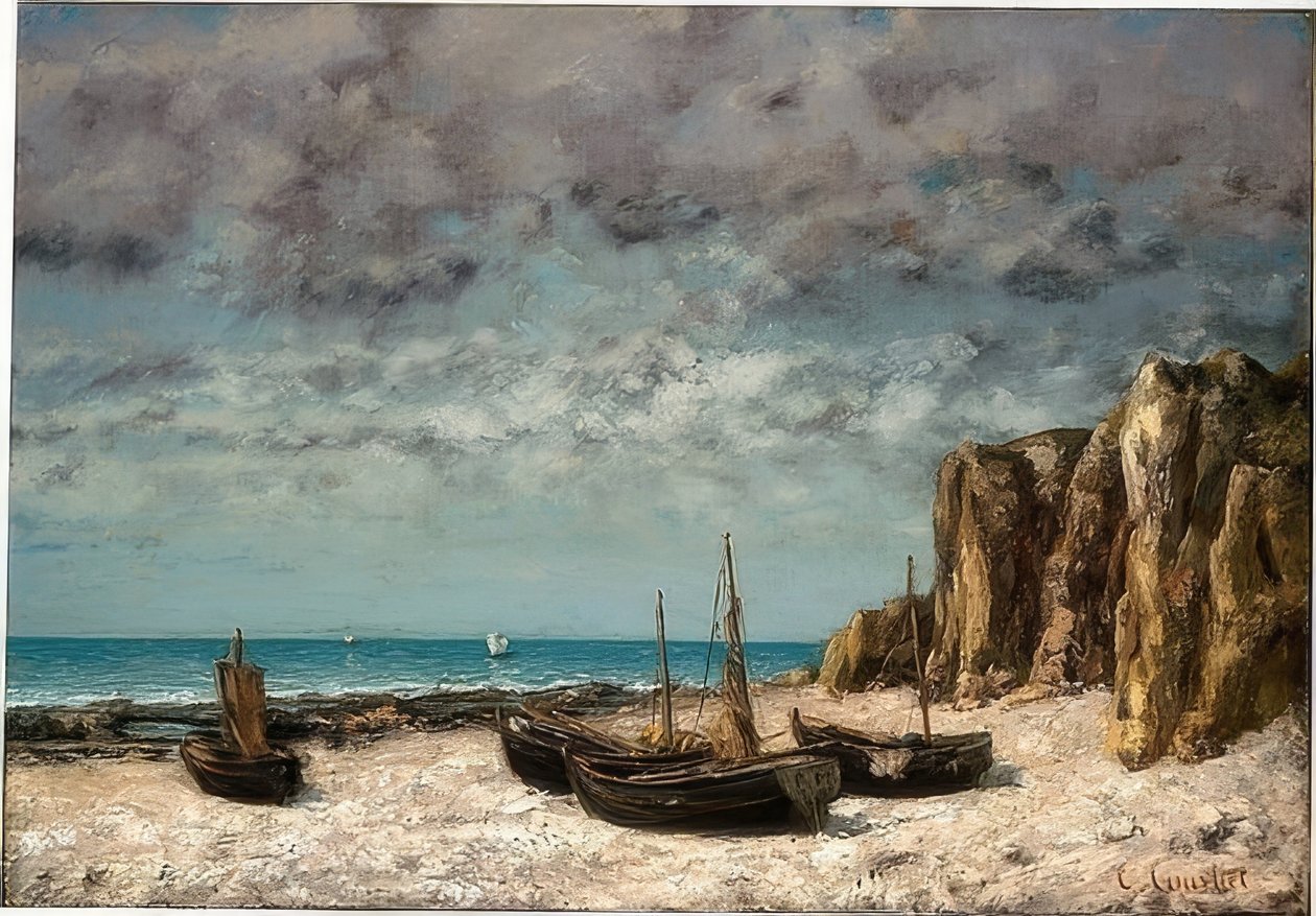 Boten op het strand van Etretat. Rond 1872/75 door Gustave Courbet