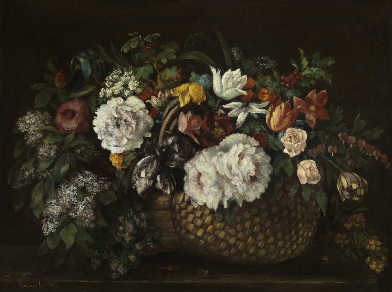 Bloemen in een Mand door Gustave Courbet