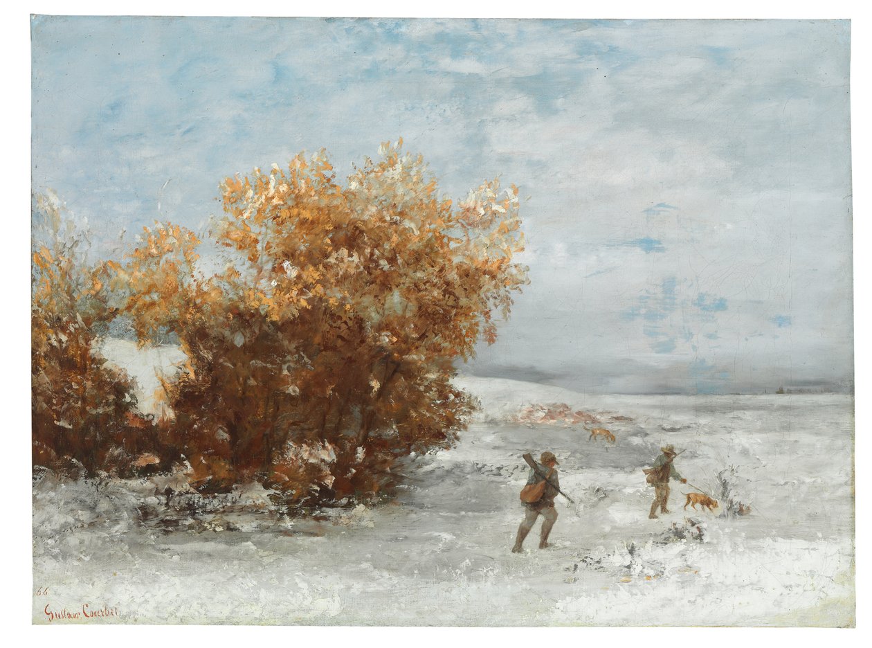 Jagers in de sneeuw, 1866 door Gustave Courbet