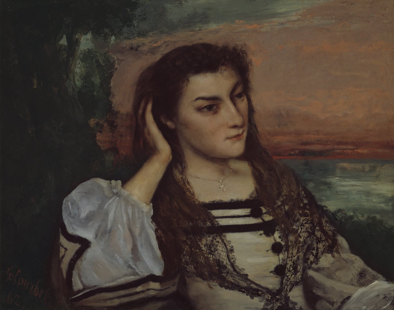 Rêverie (Portret van Gabrielle Borreau) door Gustave Courbet