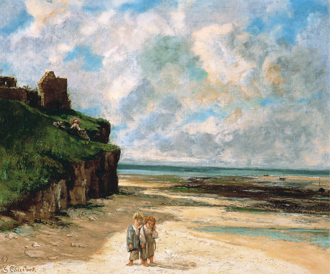 Het strand van Saint-Aubin-sur-Mer door Gustave Courbet