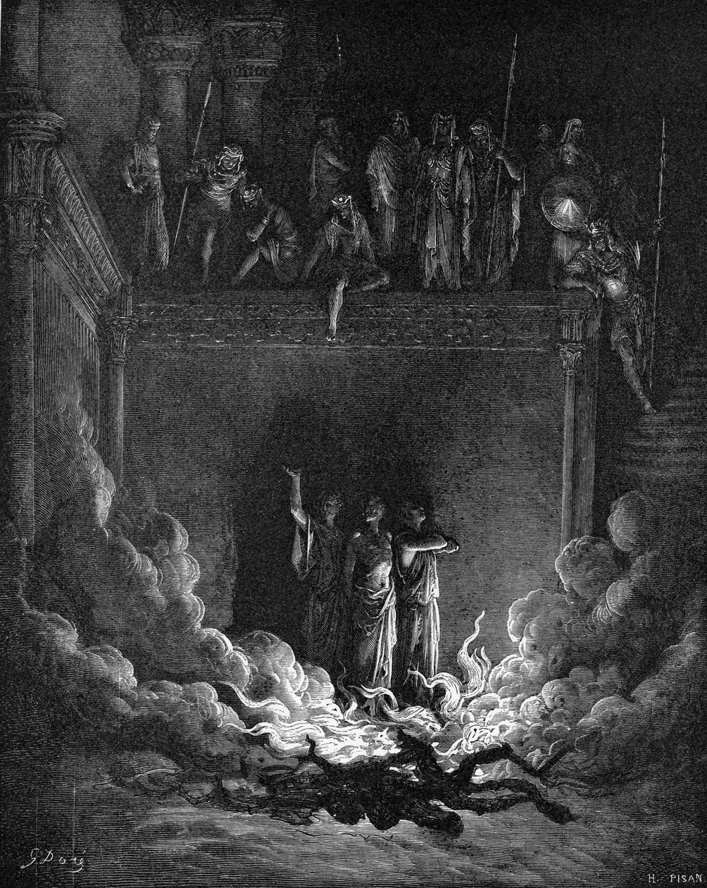 Daniels metgezellen in de vurige oven door Gustave Dore
