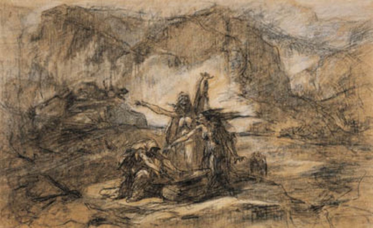 De drie heksen uit Shakespeares Macbeth door Gustave Dore