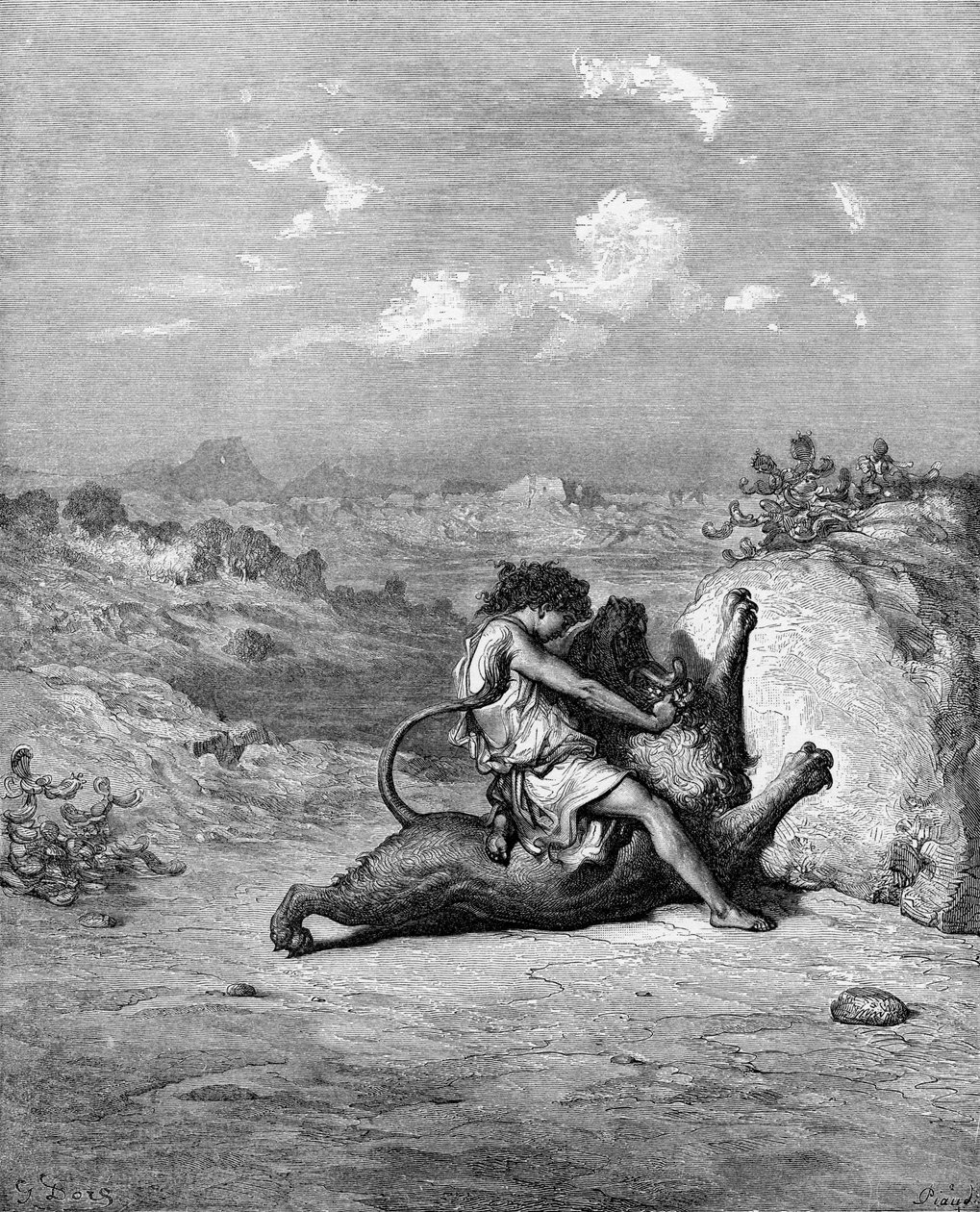 Simson doodt de leeuw door Gustave Dore
