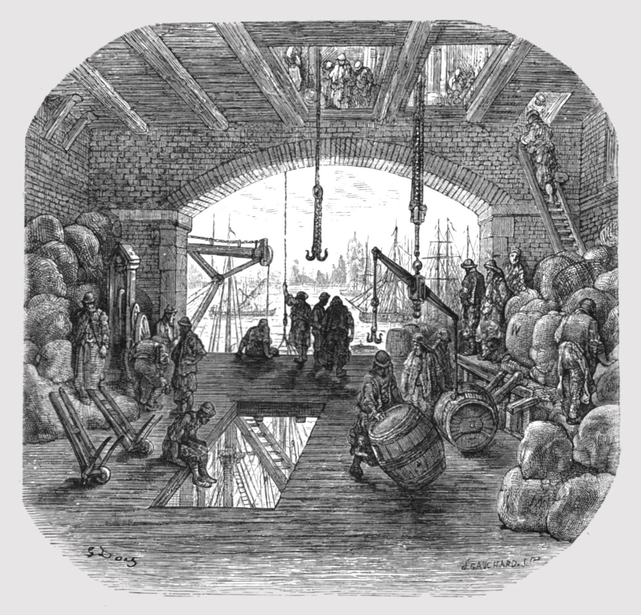 Pakhuizen bij de Theems, 1872 door Gustave Dore