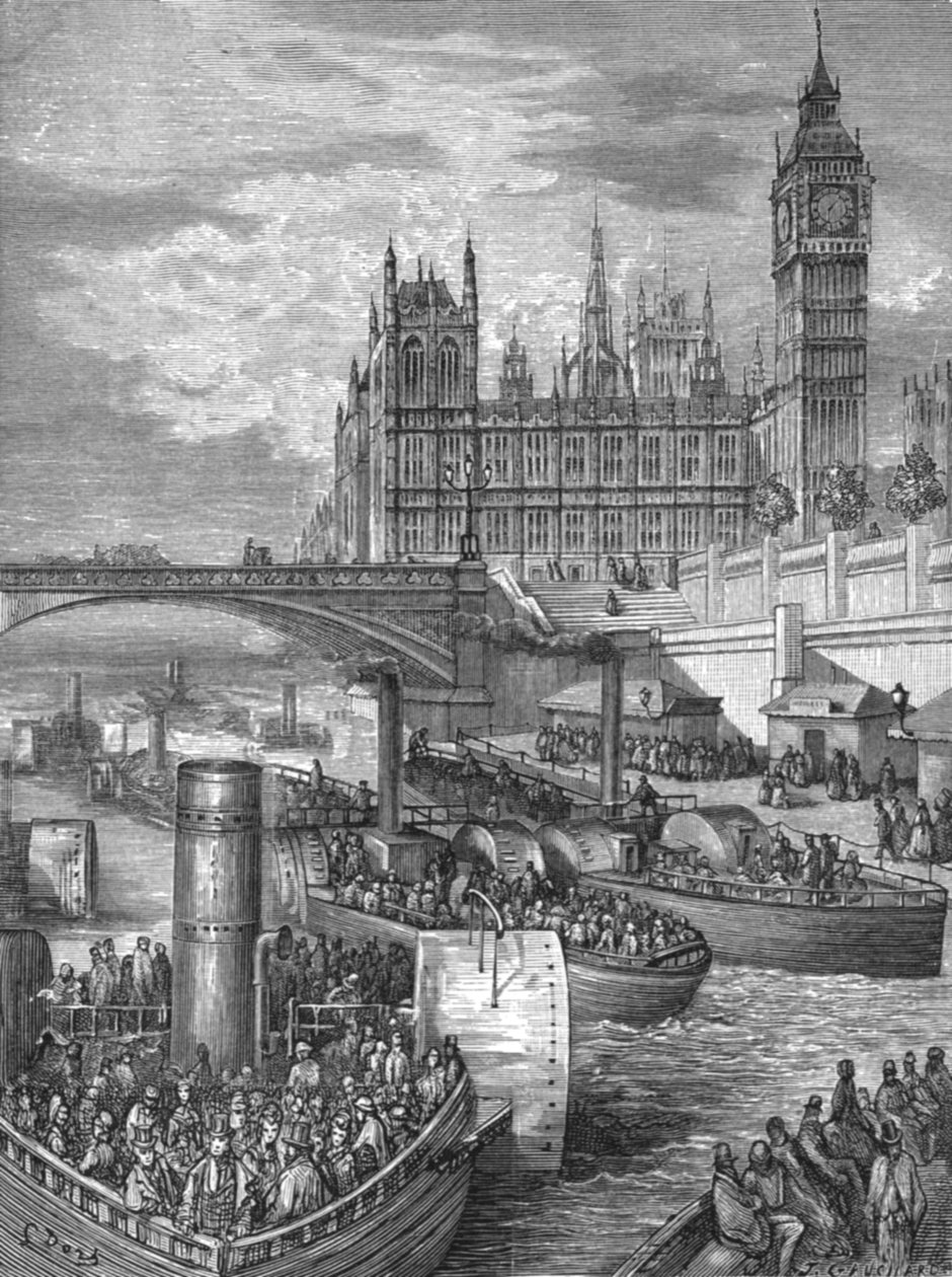 Westminster Trappen - Stoomschepen Vertrekken door Gustave Dore