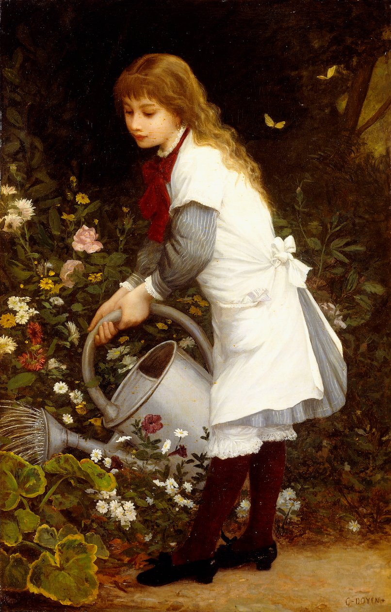 Jong Meisje in een Tuin door Gustave Doyen