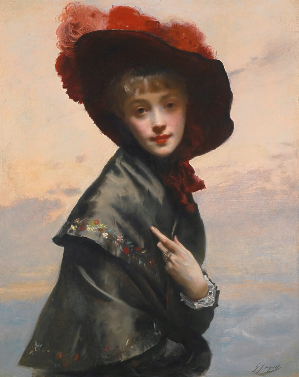 Dame met hoed door Gustave Jean Jacquet