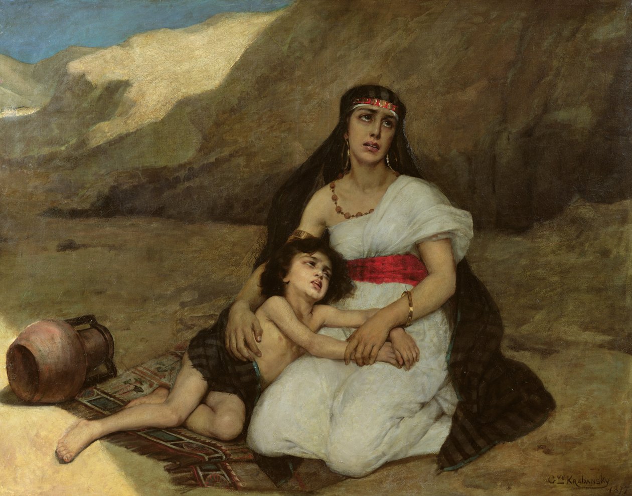 Arabische vrouw en haar kind door Gustave Krabansky