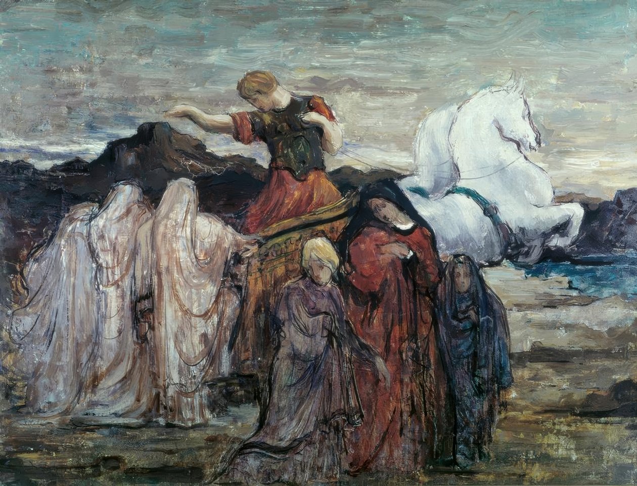Phaëton en drie vrouwen. Mythologische scène door Gustave Moreau