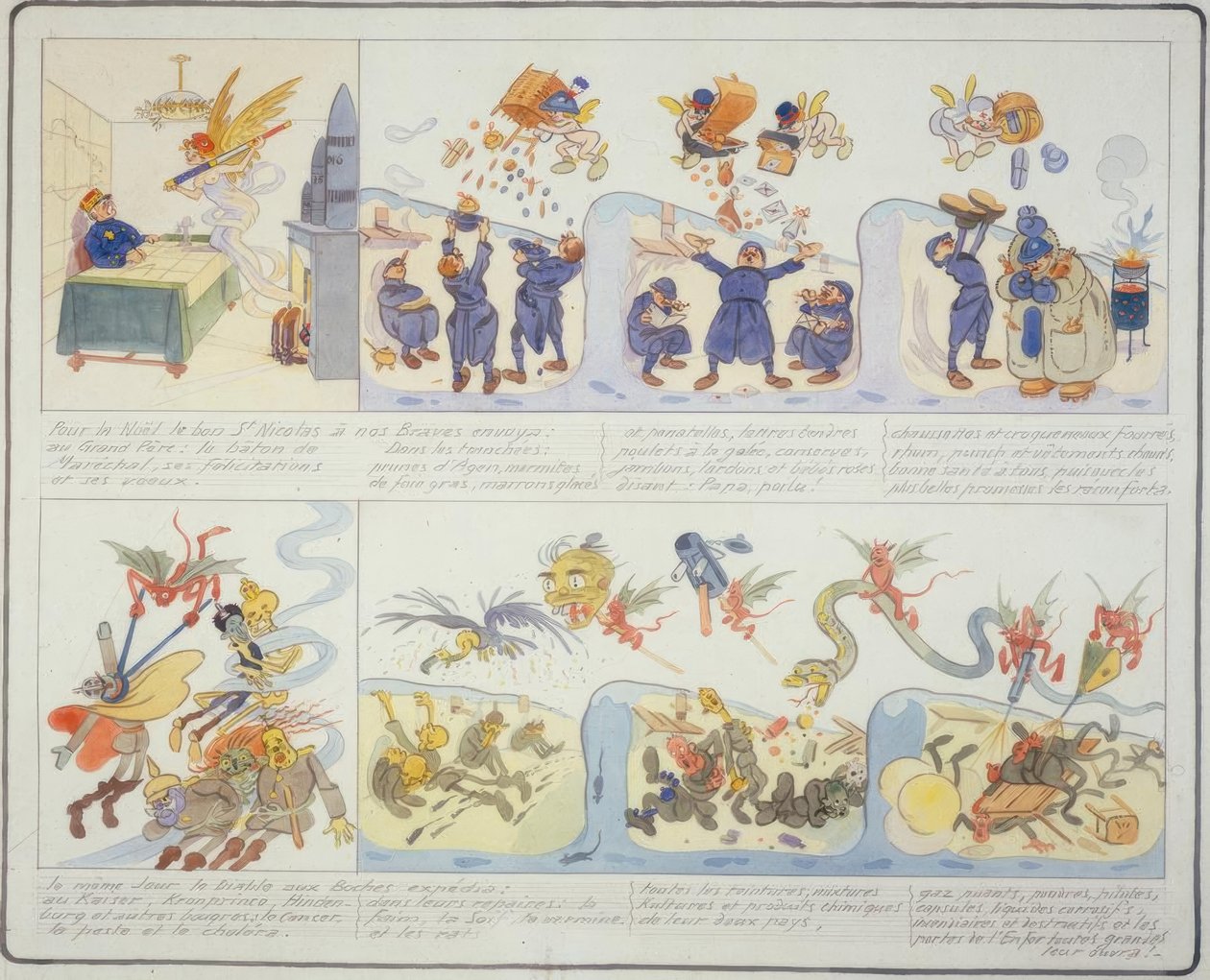 Eerste Wereldoorlog / Kerstmis 1916 / Franse karikatuur door Gustave Wendt
