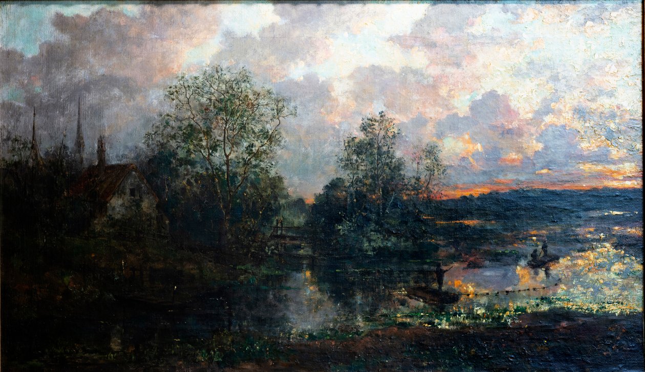 Landschap met een kleine boot door Gustave de Duyts