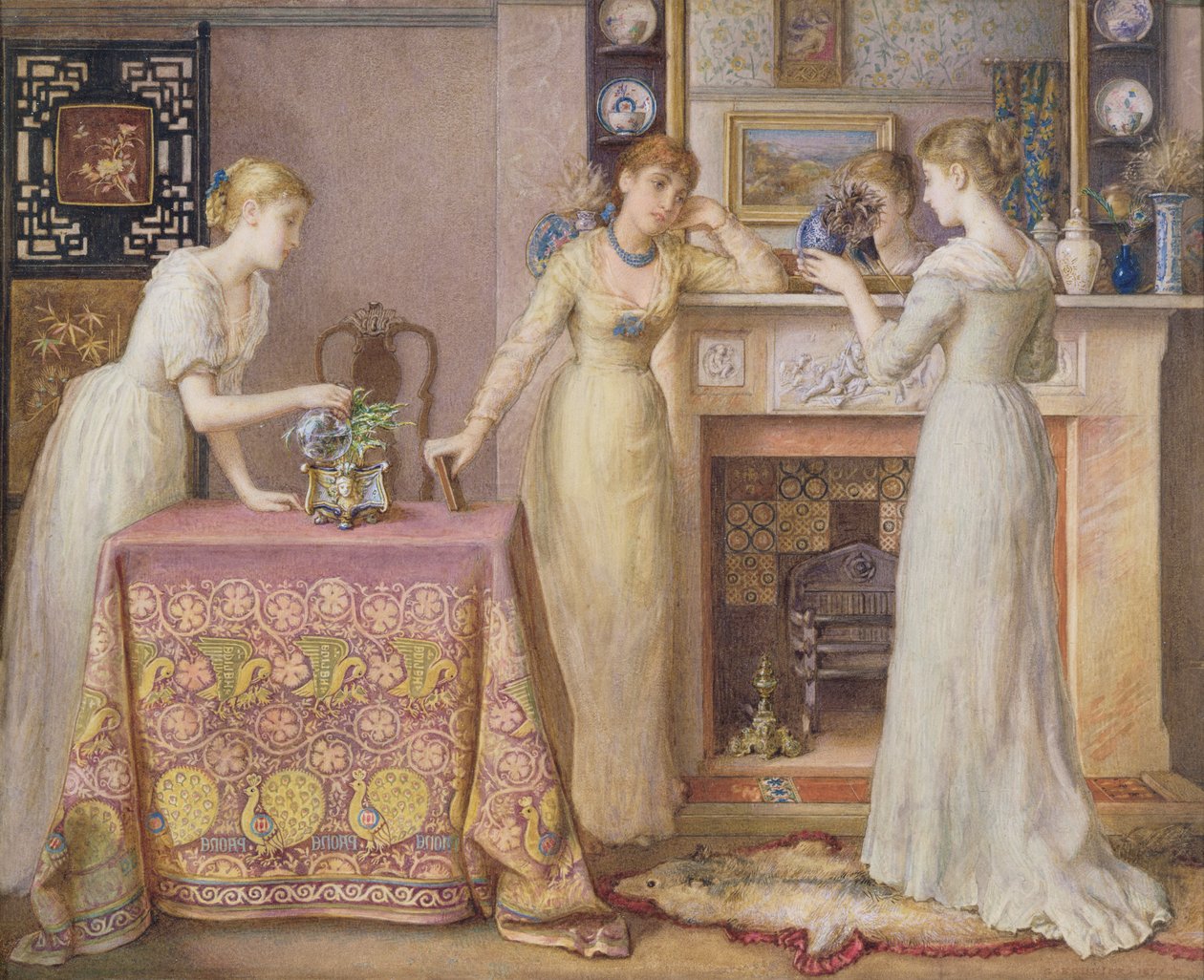 Drie zusters, een Arts & Crafts esthetisch interieur, 1877 door Gustavus Arthur Bouvier