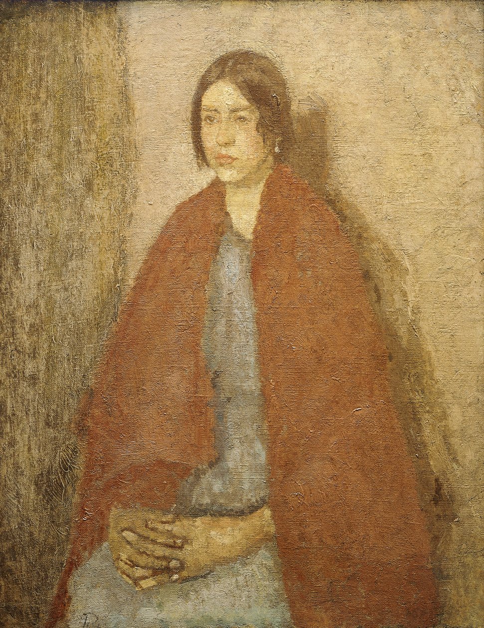 Jonge vrouw in een rode sjaal door Gwen John