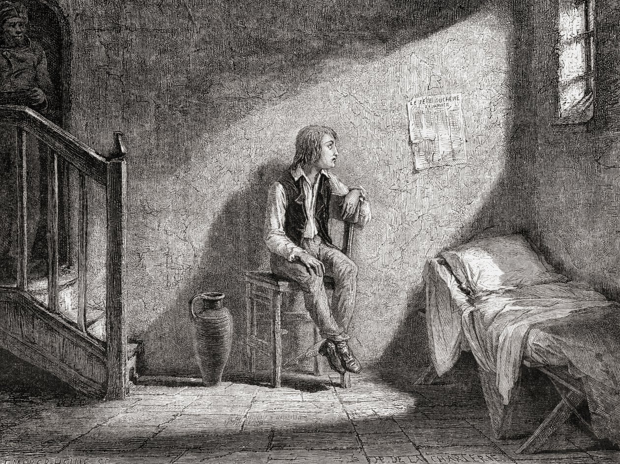 De Dauphin in gevangenschap in 1792, gegraveerd door Theodor Meyer-Heine door H. de la Charlerie
