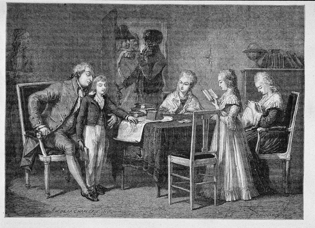 De tijdverdrijven van de Franse koninklijke familie in de Tempel, gegraveerd door Jonnard door H. de la Charlerie