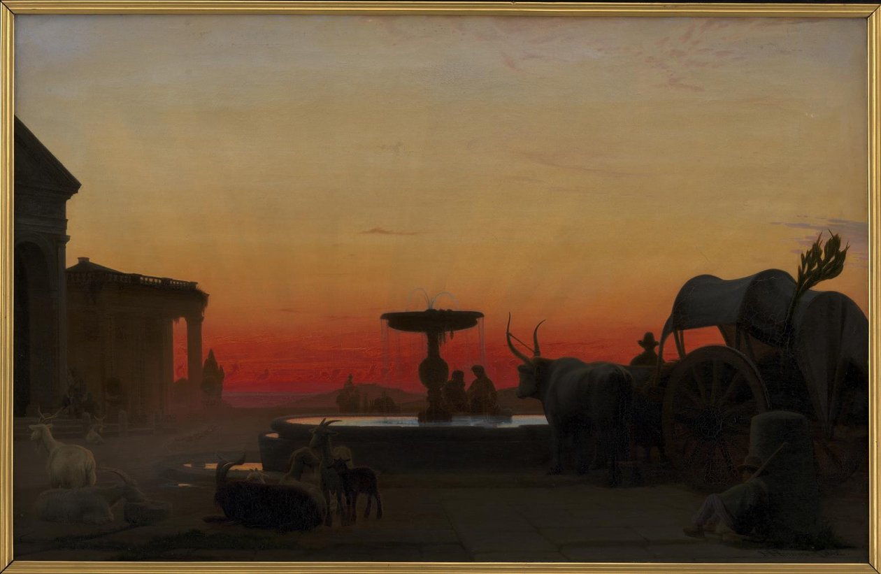 Een Plein in Ariccia, Italië. Na Zonsondergang door H.J. Hammer